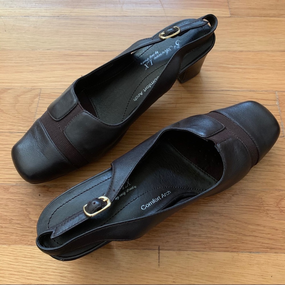 Vintage Easy Street Brown Square Toe Leather Slingback Heel, 6.5 - Picture 3 of 10